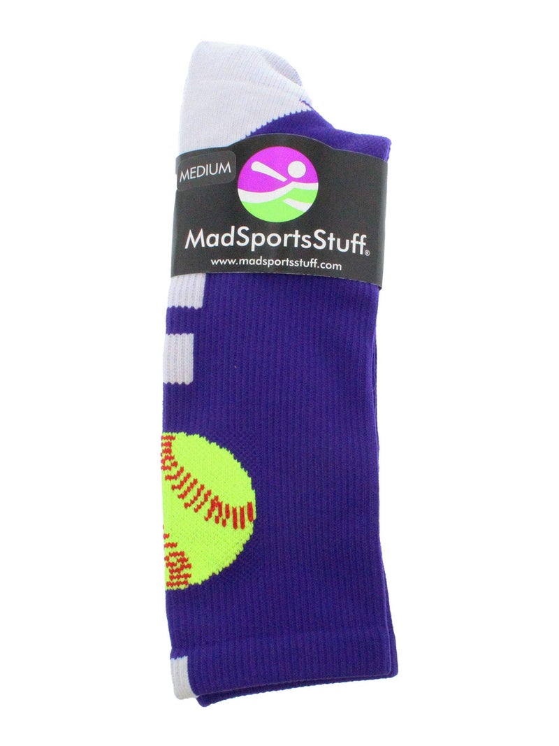 MadSportsStuff Softball Logo Crew Socks (Purple/White, Small) - Image 2